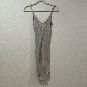 Out from under, midi dress. Ribbed cream, size sm. V back